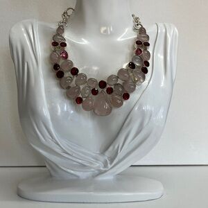 Elegant Silver and Red Gemstone Necklace